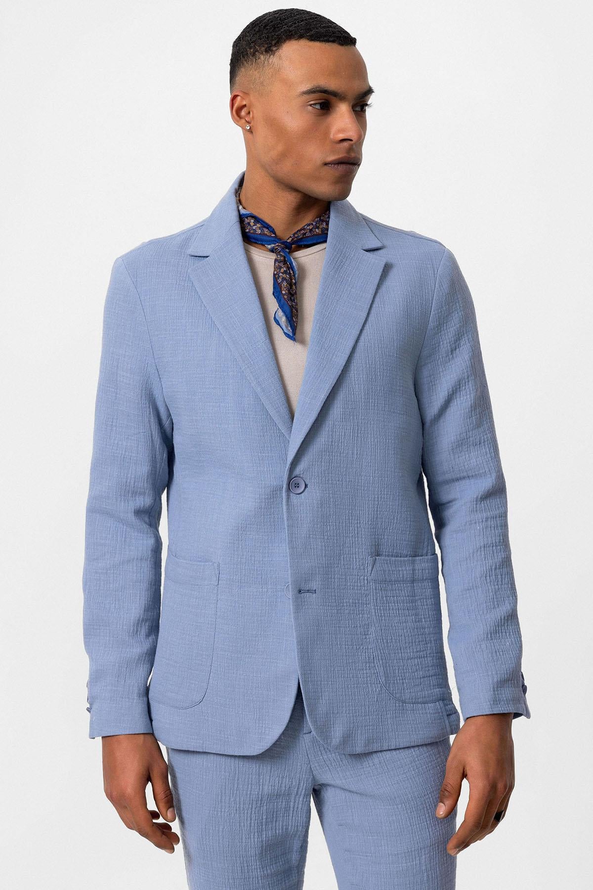 Antioch Mavi Astarsız Torba Cepli Erkek Blazer Ceket