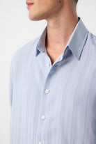 Antioch-Mavi Çizgili Ve Dokulu Erkek Gömlek-Gömlek-4-Milagron.com