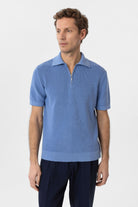 Antioch-Mavi Fermuarlı Dokuma Erkek Polo Yaka Triko T Shirt-T-Shirts-4-Milagron.com