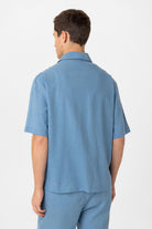 Antioch-Mavi Keten Karışımlı Relaxed Erkek Gömlek-Gömlek-5-Milagron.com