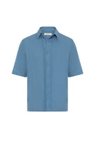 Antioch-Mavi Keten Karışımlı Relaxed Erkek Gömlek-Gömlek-6-Milagron.com