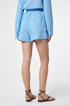 Antioch-Mavi Keten Karışımlı Şort Gömlek Kadın Takım-Alt - Üst Takım-7-Milagron.com