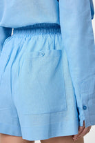 Antioch-Mavi Keten Karışımlı Şort Gömlek Kadın Takım-Alt - Üst Takım-9-Milagron.com