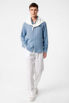 Antioch-Mavi Keten Karışımlı Yaka Düğmeli Erkek Gömlek-Gömlek-2-Milagron.com