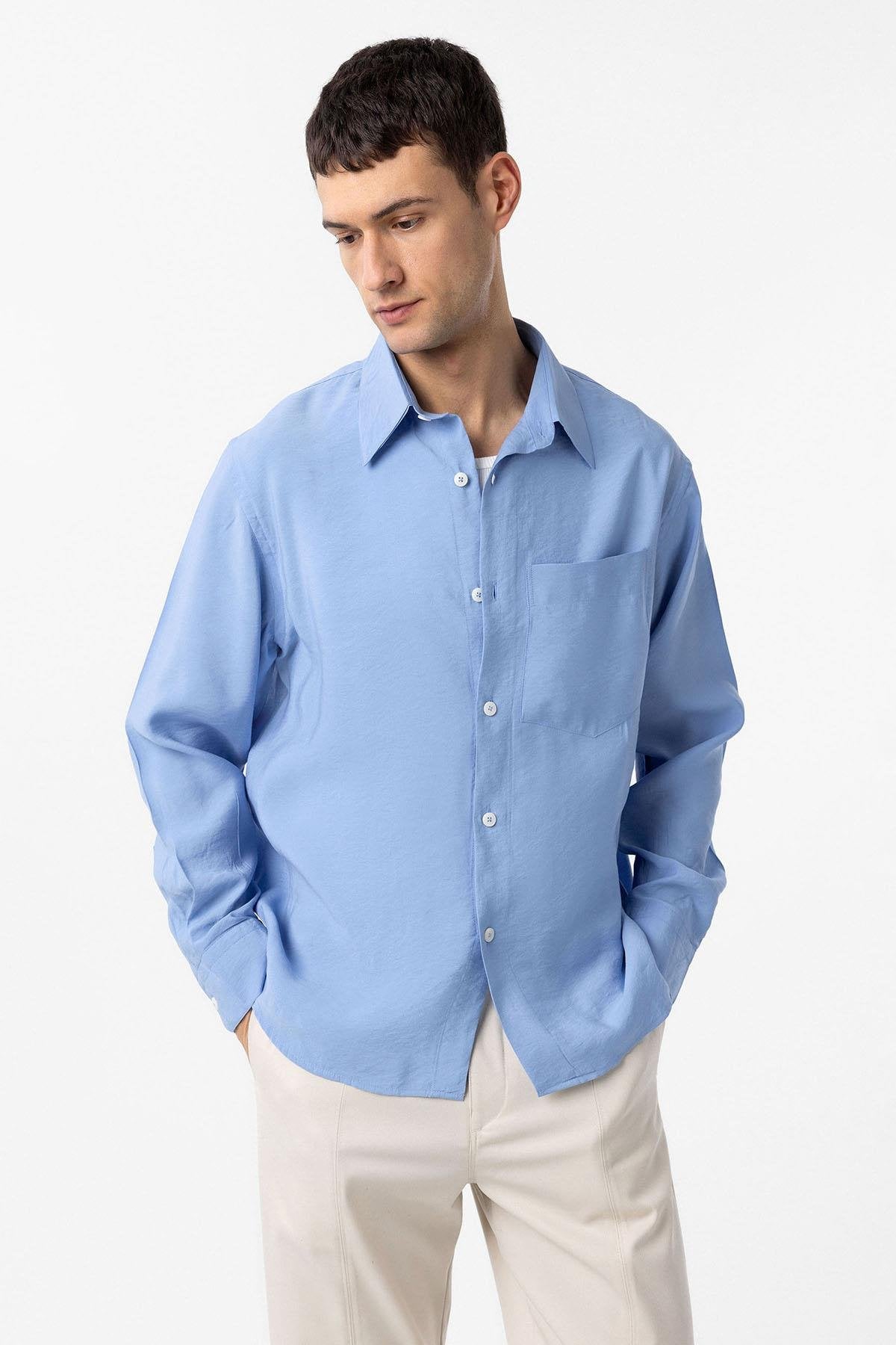 Antioch-Mavi Modal Kumaş Relax Fit Erkek Gömlek-Gömlek-1-Milagron.com