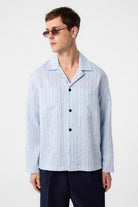 Antioch-Mavi Modal Kumaş çizgili Erkek Gömlek-Gömlek-2-Milagron.com