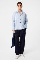 Antioch-Mavi Modal Kumaş çizgili Erkek Gömlek-Gömlek-3-Milagron.com