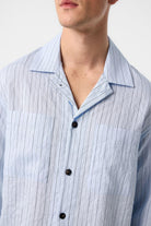 Antioch-Mavi Modal Kumaş çizgili Erkek Gömlek-Gömlek-5-Milagron.com