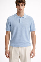Antioch Mavi Örgü Dokulu Polo Yaka Erkek T-Shirt