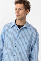 Antioch-Mavi Relax Fit Çizgili Erkek Gömlek-Gömlek-11-Milagron.com