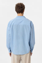 Antioch-Mavi Relax Fit Çizgili Erkek Gömlek-Gömlek-12-Milagron.com