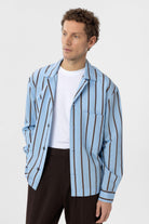 Antioch-Mavi Relax Fit Çizgili Erkek Gömlek-Gömlek-3-Milagron.com