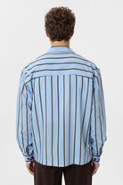 Antioch-Mavi Relax Fit Çizgili Erkek Gömlek-Gömlek-6-Milagron.com