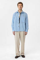 Antioch-Mavi Relax Fit Çizgili Erkek Gömlek-Gömlek-8-Milagron.com