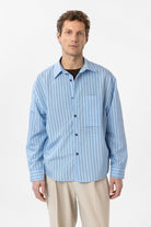 Antioch-Mavi Relax Fit Çizgili Erkek Gömlek-Gömlek-9-Milagron.com