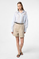 Antioch-Mavi Relax Fit Çizgili Uzun Kollu Kadın Gömlek-Gömlek-2-Milagron.com