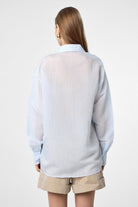 Antioch-Mavi Relax Fit Çizgili Uzun Kollu Kadın Gömlek-Gömlek-7-Milagron.com