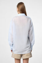 Antioch-Mavi Relax Fit Çizgili Uzun Kollu Kadın Gömlek-Gömlek-8-Milagron.com