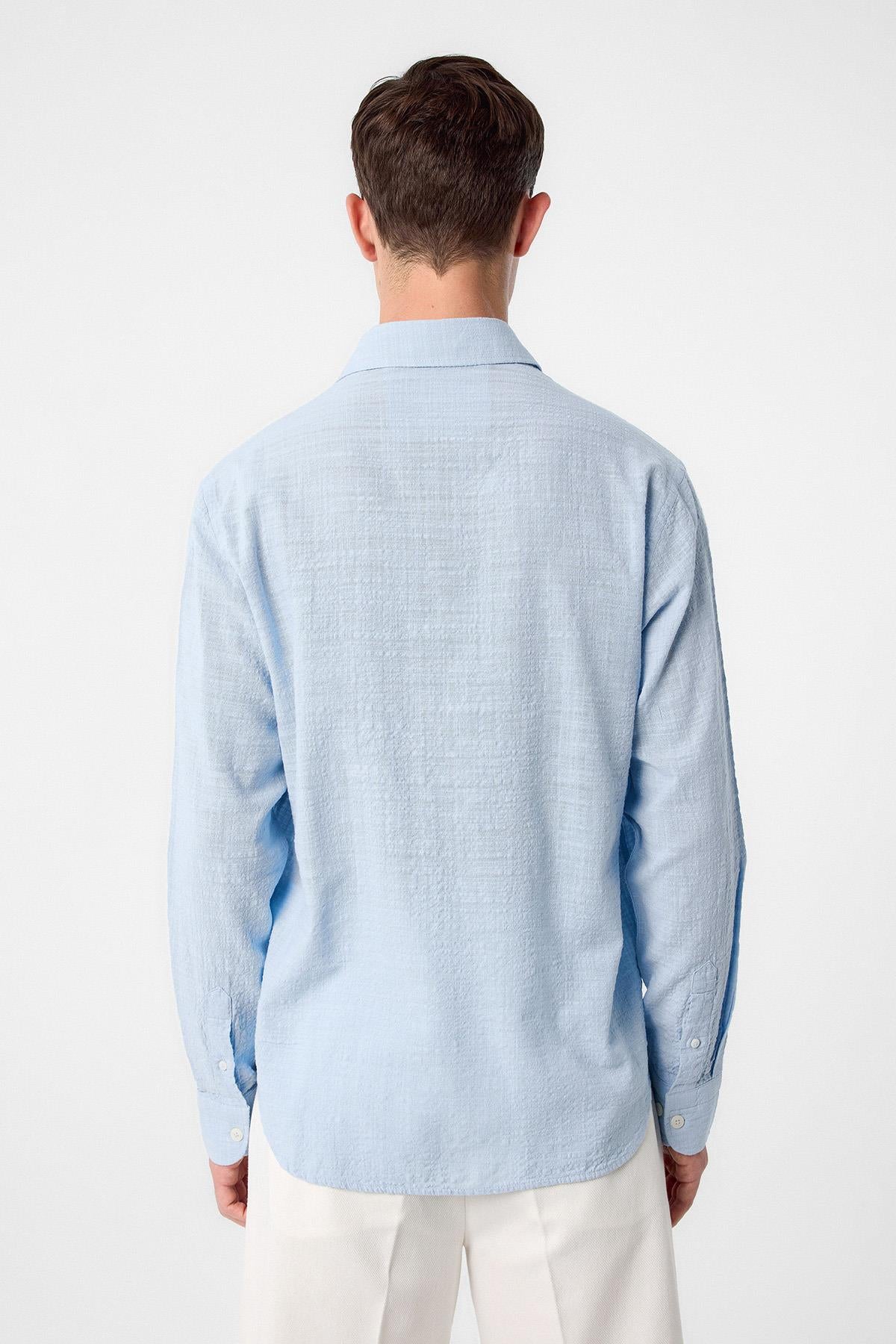 Antioch-Mavi Relax Fit Dokulu Erkek Gömlek-Gömlek-5-Milagron.com