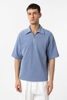 Antioch-Mavi Relax Fit Fermuarlı Polo Yaka Erkek T Shirt-T-Shirts-1-Milagron.com