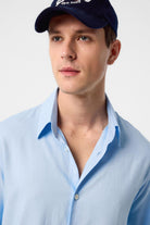 Antioch-Mavi Relax Fit Keten Karışımlı Erkek Gömlek-Gömlek-4-Milagron.com