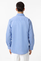 Antioch-Mavi Relaxed Çizgili Erkek Gömlek-Gömlek-5-Milagron.com