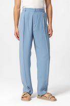 Antioch-Mavi Yüksek Bel Pileli Baggy Erkek Pantolon-Pantolon-1-Milagron.com