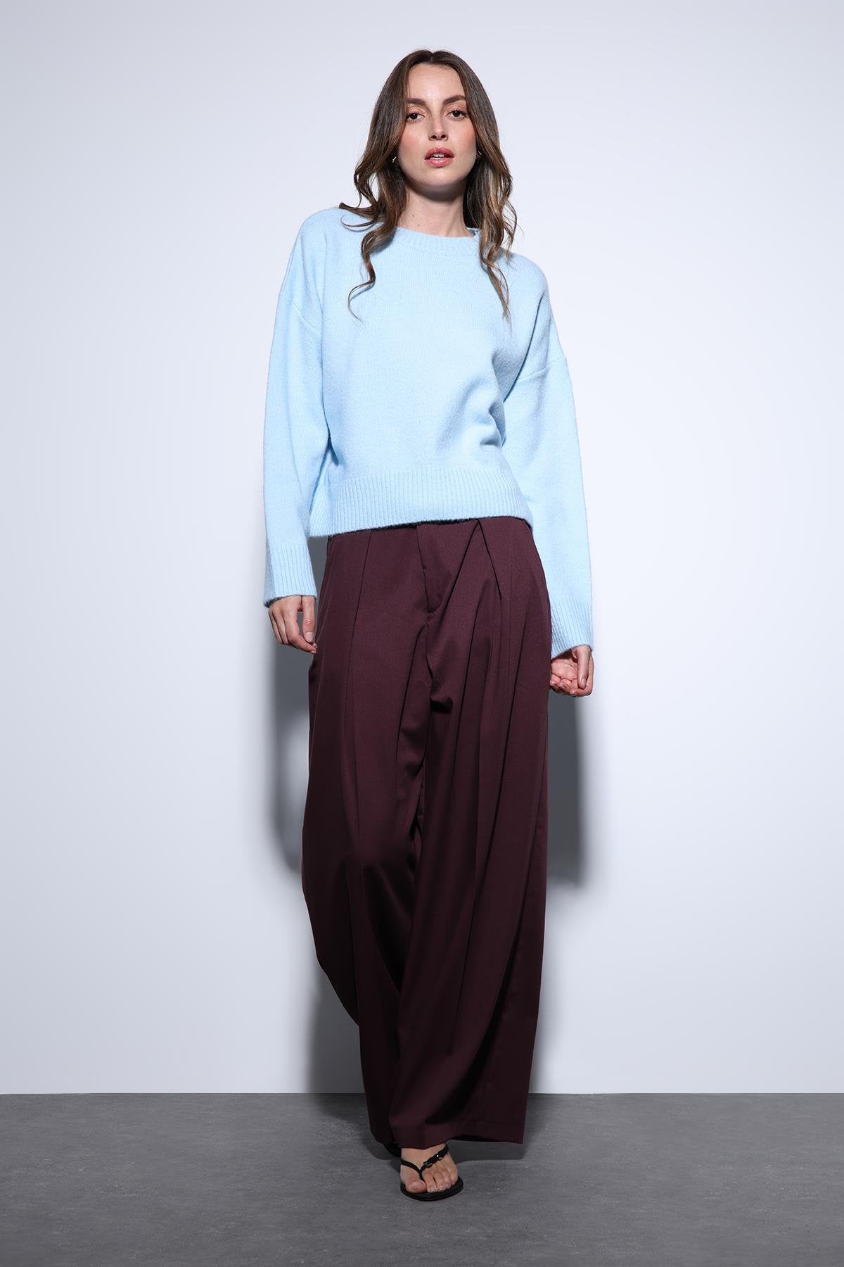 Antioch-Antioch Mavi Yün Karışımlı Kadın Kazak-Kazak-1-Milagron.com