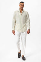 Antioch-Mint Çizgili Örme Uzun Kollu Erkek Gömlek-Gömlek-4-Milagron.com