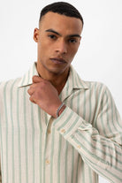 Antioch-Mint Çizgili Örme Uzun Kollu Erkek Gömlek-Gömlek-5-Milagron.com