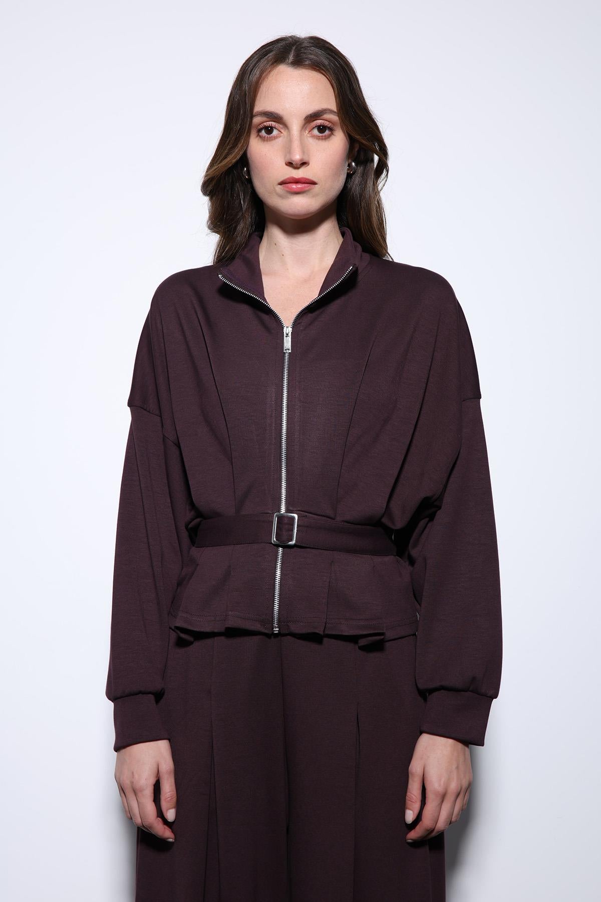 Antioch-Mürdüm Bel Kemerli Geniş Paça Pantolonlu Takım-Takım-4-Milagron.com