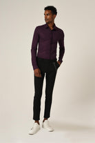 Antioch-Mürdüm Erkek Gizli Düğme Uzun Kollu Slim Fit Triko Gömlek-Gömlek-1-Milagron.com