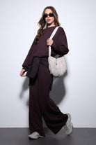 Antioch-Mürdüm Geniş Paça Relaxed Kadın Takım-Takım-1-Milagron.com