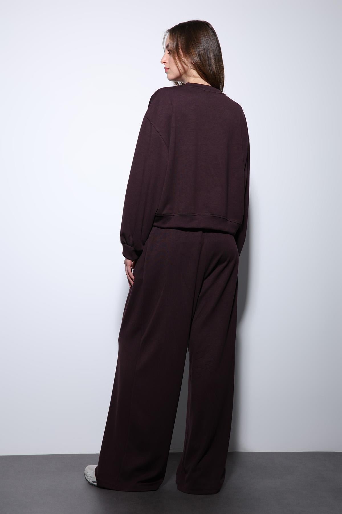 Antioch-Mürdüm Geniş Paça Relaxed Kadın Takım-Takım-8-Milagron.com