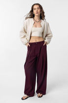 Antioch-Mürdüm Kemerli Pilili Kadın Pantolon-Kumaş Pantolon-2-Milagron.com