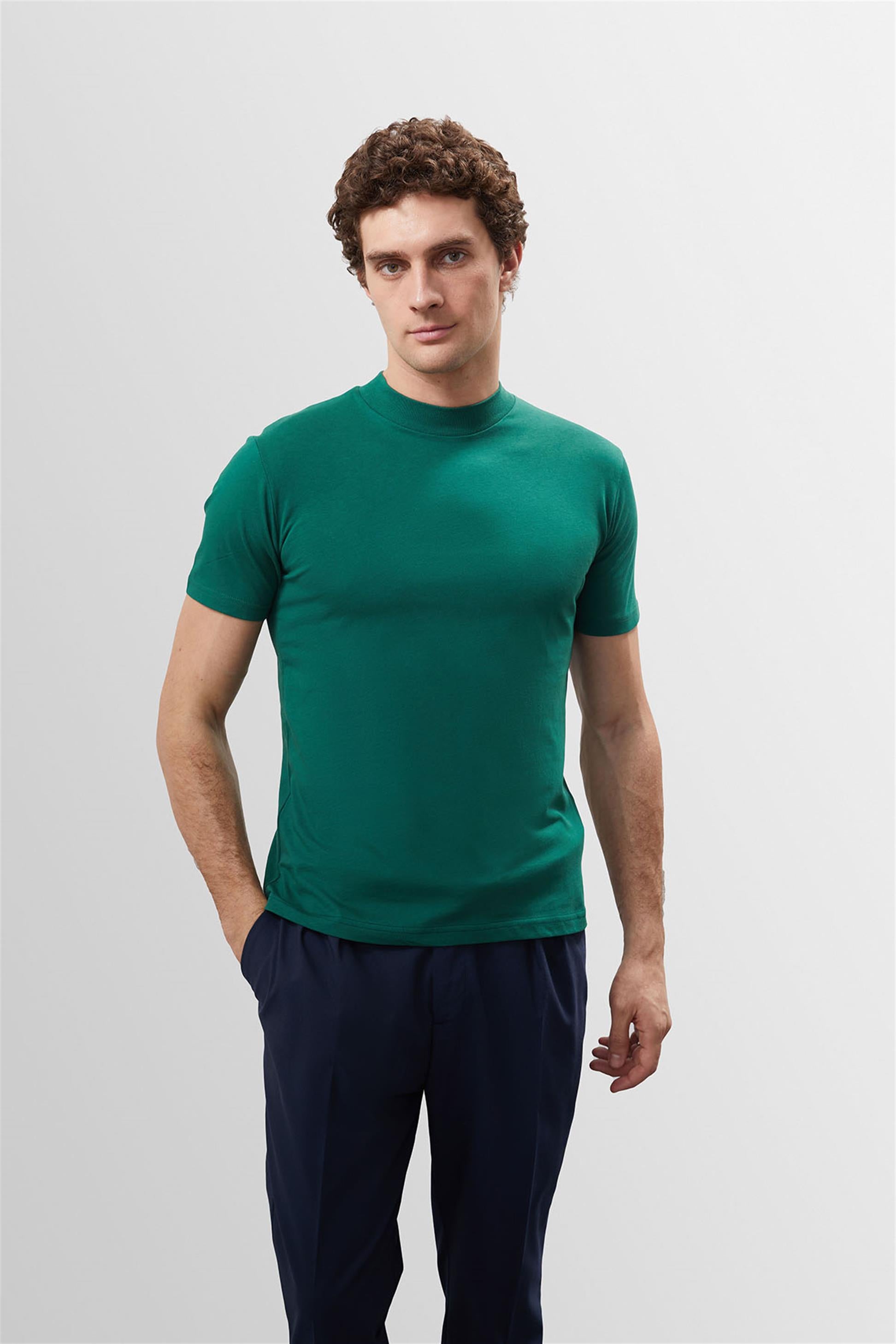 Antioch-Ördek Yeşili Slim Fit Basic T Shirt-T-Shirts-1-Milagron.com
