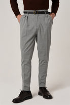 Antioch-Orta Gri Yüksek Bel Kemerli Pantolon-Kumaş Pantolon-2-Milagron.com