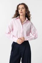 Antioch-Pembe Crop Poplin Kadın Gömlek-Gömlek-1-Milagron.com