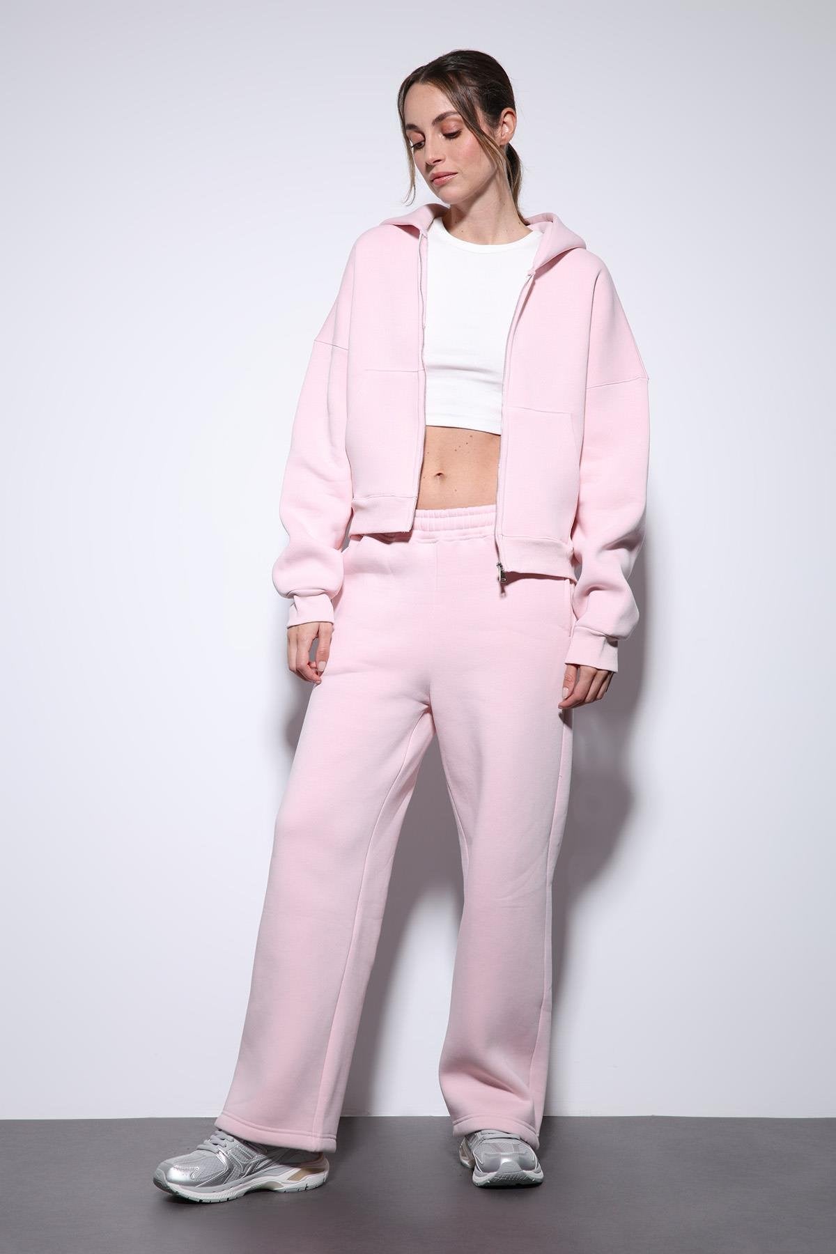 Antioch-Pembe Fermuarlı Kapüşanlı Kadın Sweatshirt-Sweatshirt-2-Milagron.com