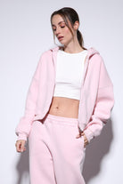 Antioch-Pembe Fermuarlı Kapüşanlı Kadın Sweatshirt-Sweatshirt-3-Milagron.com