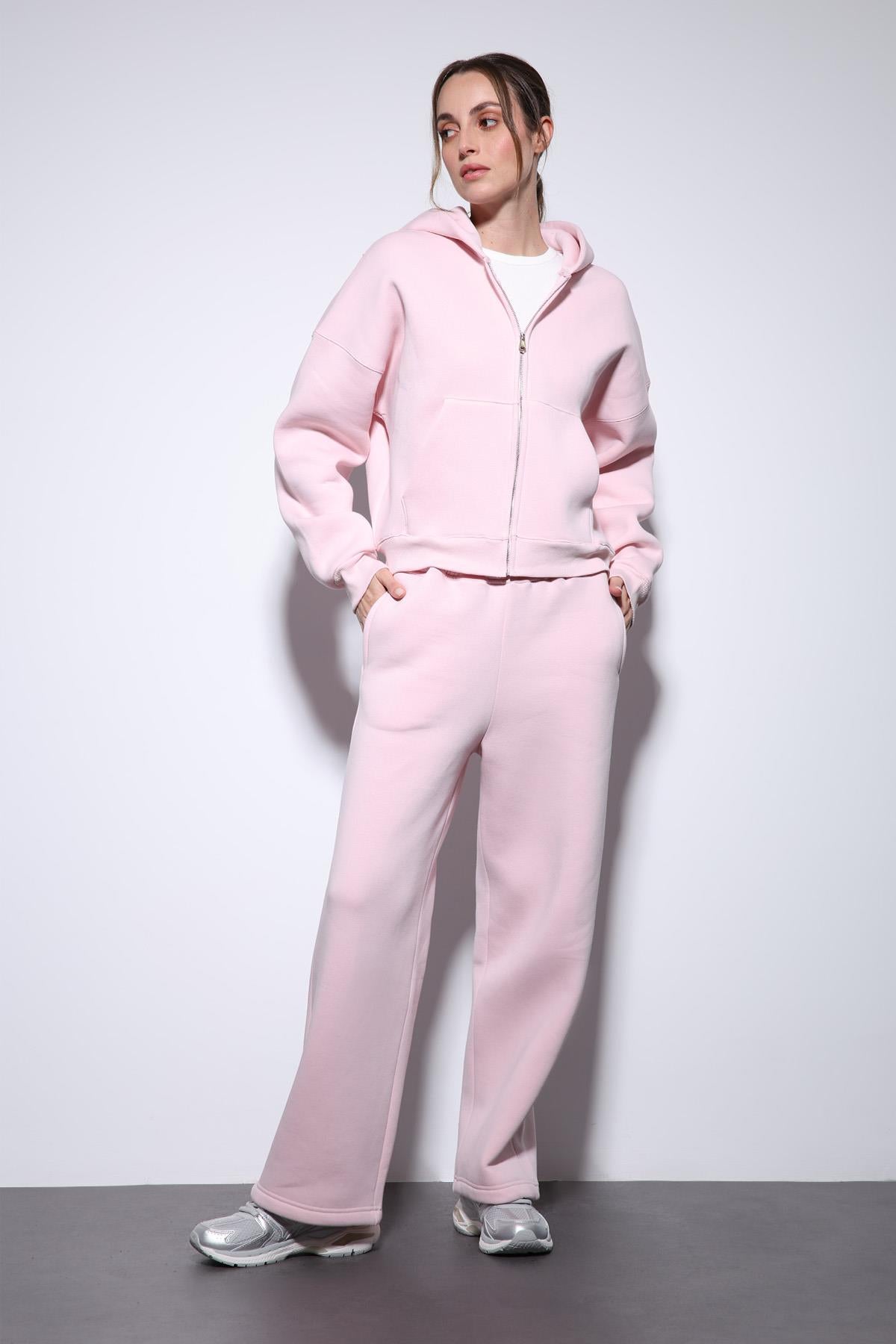 Antioch-Pembe Fermuarlı Kapüşanlı Kadın Sweatshirt-Sweatshirt-4-Milagron.com