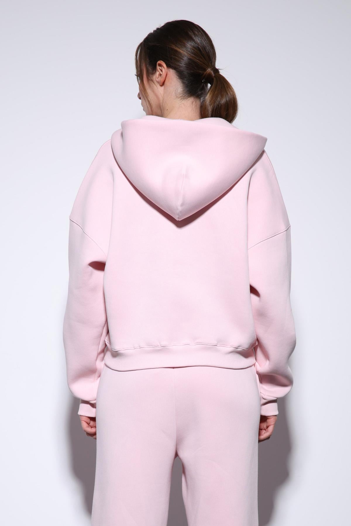 Antioch Pembe Fermuarlı Kapüşonlu Kadın Sweatshirt
