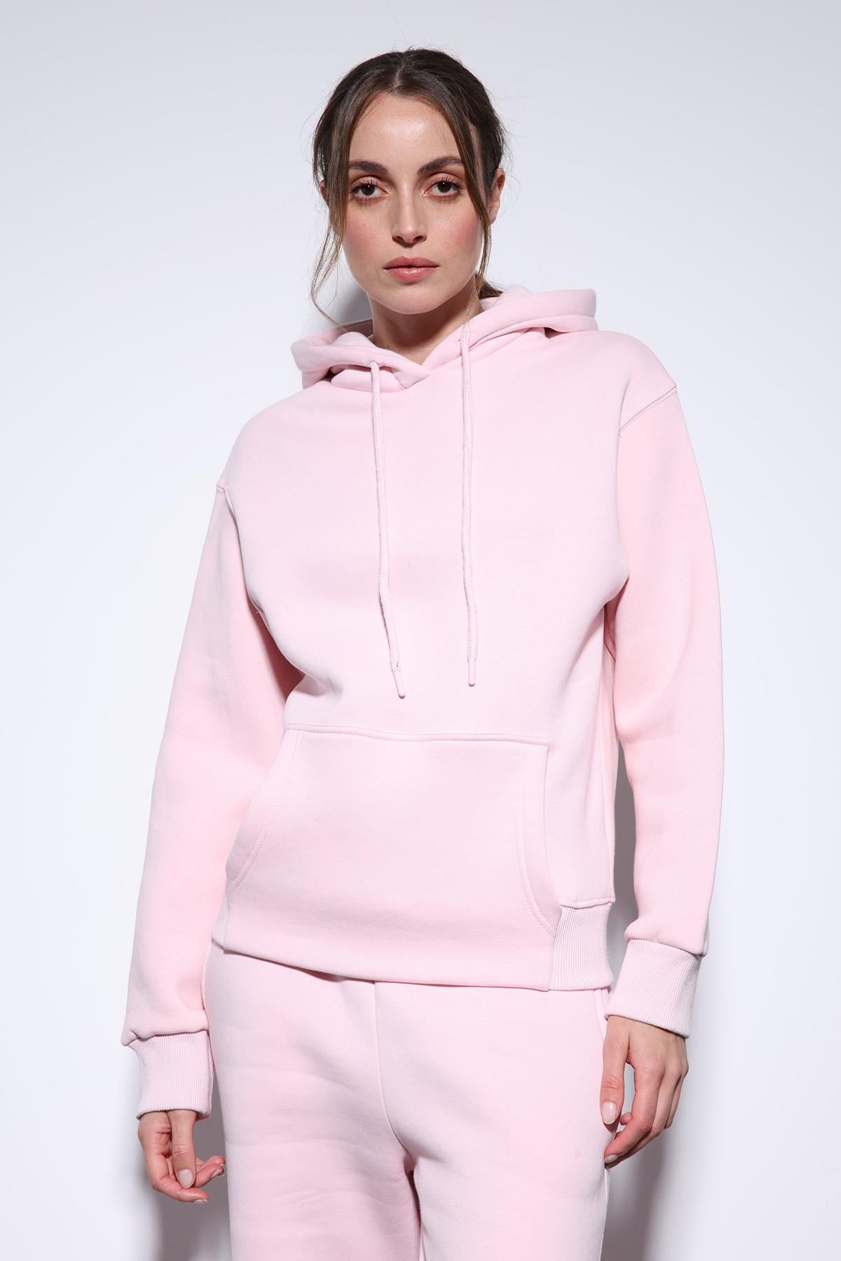 Antioch-Pembe Kapüşonlu Basic Kadın Sweatshirt-Sweatshirt-4-Milagron.com