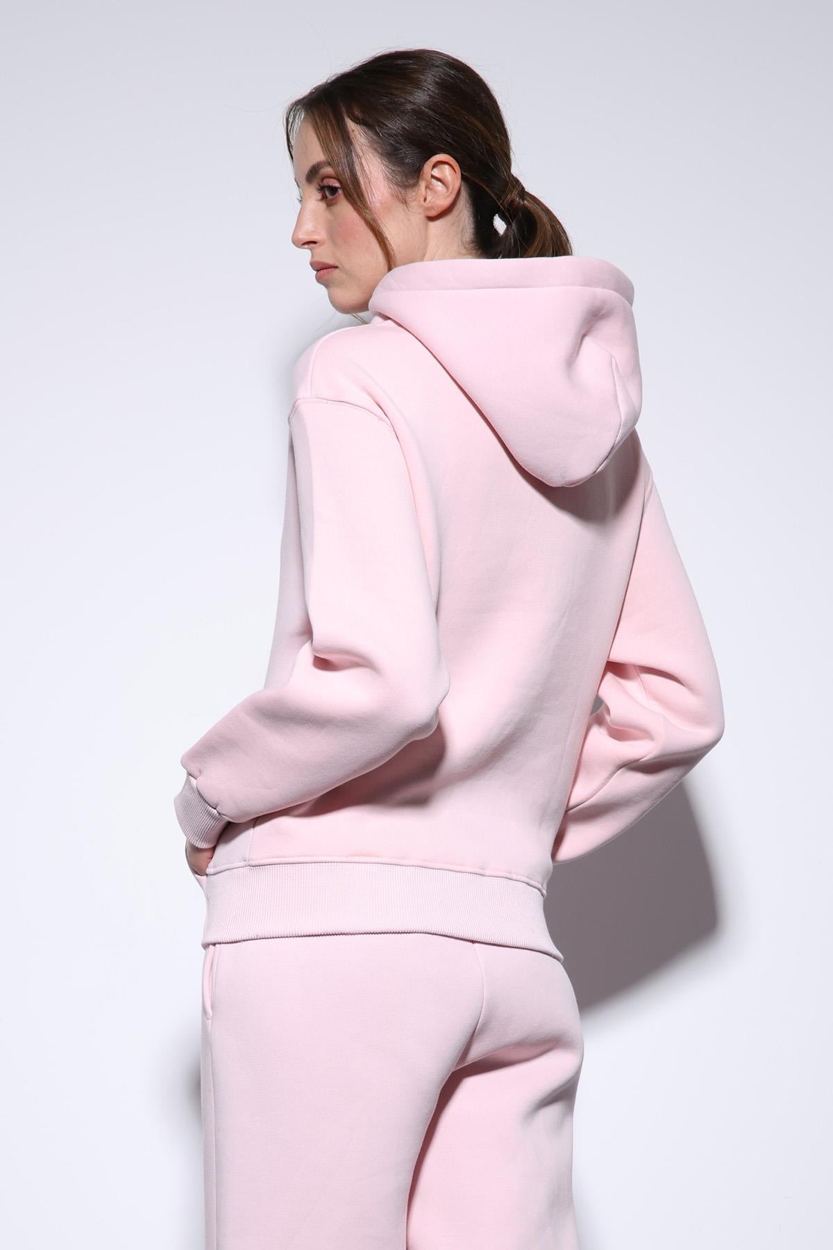 Antioch-Pembe Kapüşonlu Basic Kadın Sweatshirt-Sweatshirt-6-Milagron.com
