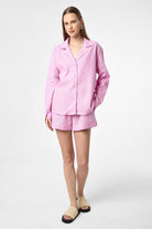 Antioch-Pembe Keten Karışımlı Şort Gömlek Kadın Takım-Alt - Üst Takım-1-Milagron.com