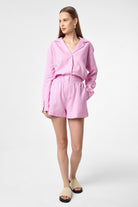 Antioch-Pembe Keten Karışımlı Şort Gömlek Kadın Takım-Alt - Üst Takım-3-Milagron.com