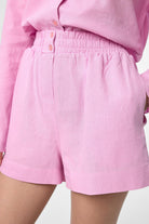 Antioch-Pembe Keten Karışımlı Şort Gömlek Kadın Takım-Alt - Üst Takım-6-Milagron.com