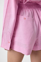 Antioch-Pembe Keten Karışımlı Şort Gömlek Kadın Takım-Alt - Üst Takım-9-Milagron.com