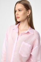 Antioch-Pembe Relax Fit Çizgili Uzun Kollu Kadın Gömlek-Gömlek-6-Milagron.com