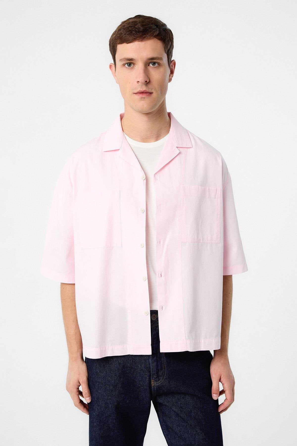 Antioch-Pembe Relax Fit Kısa Erkek Gömlek-Gömlek-1-Milagron.com